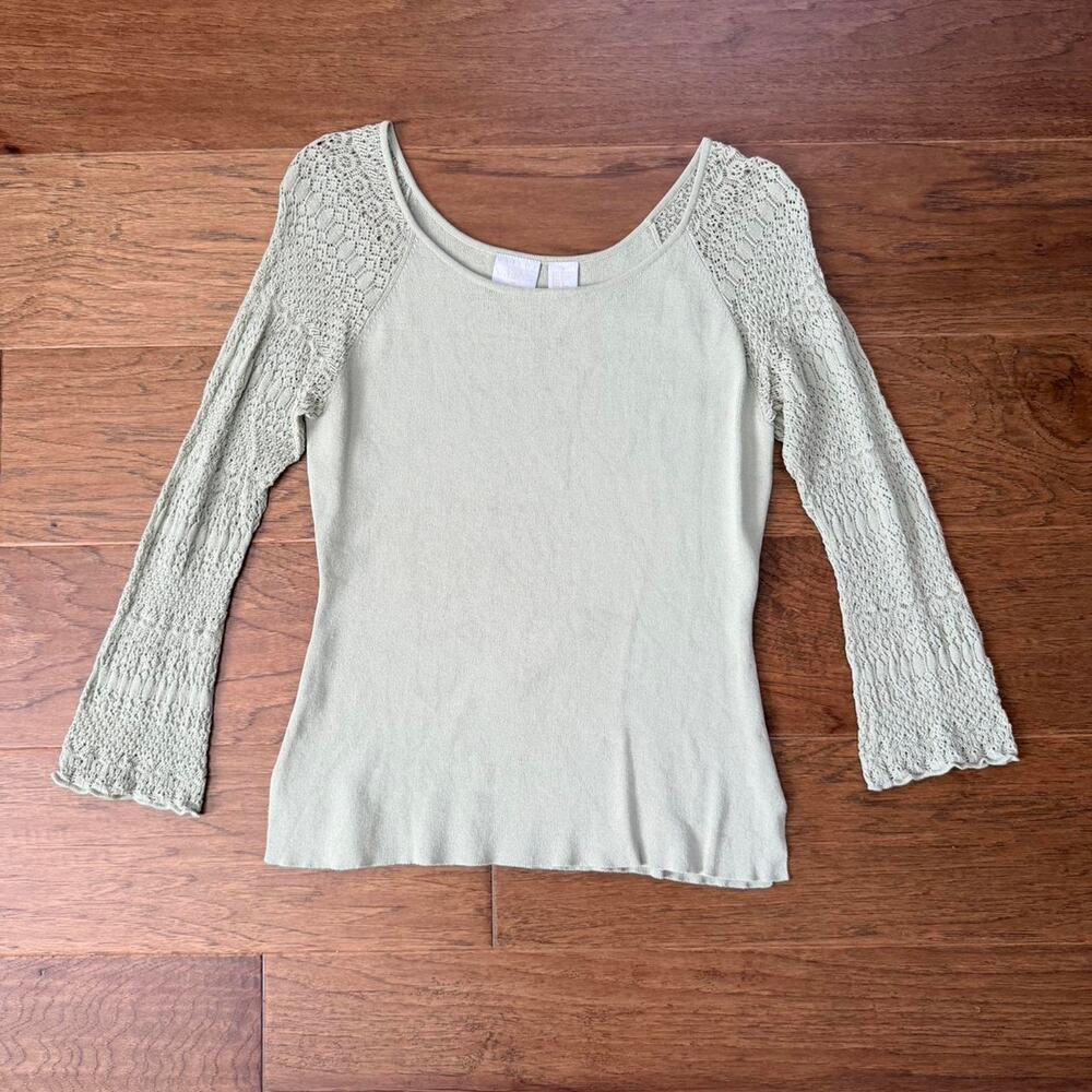 Y2k green lace top with bell sleeves